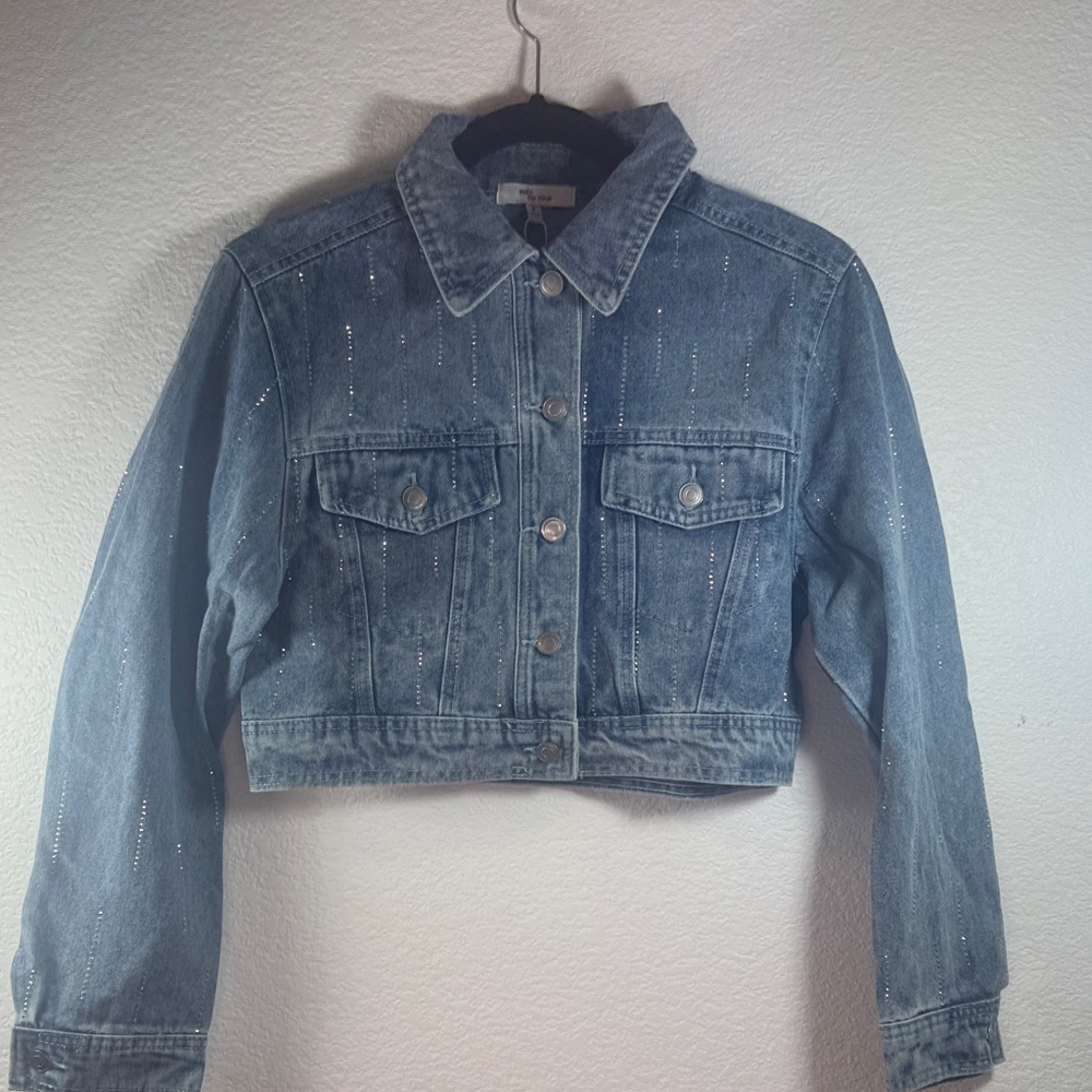 Only Mine Blue Sparkle Cropped Denim Jacket